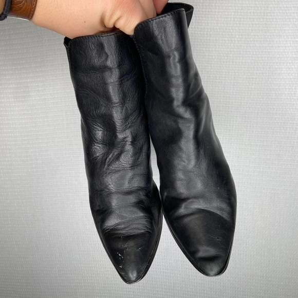 ALDO Black Leather Ankle Boots Pointed Toe Block Heel Elastic Side Panels - Picture 2 of 6